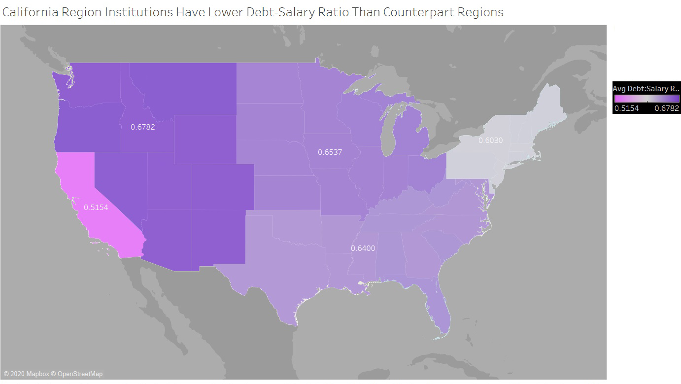 map showing regional debt-to-salary ratios