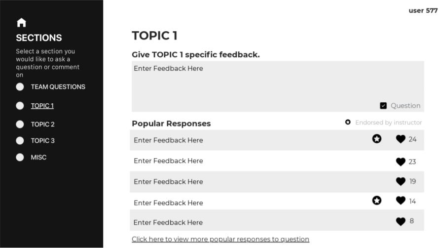 listener dashboard, section where users can give feedback on specific topics